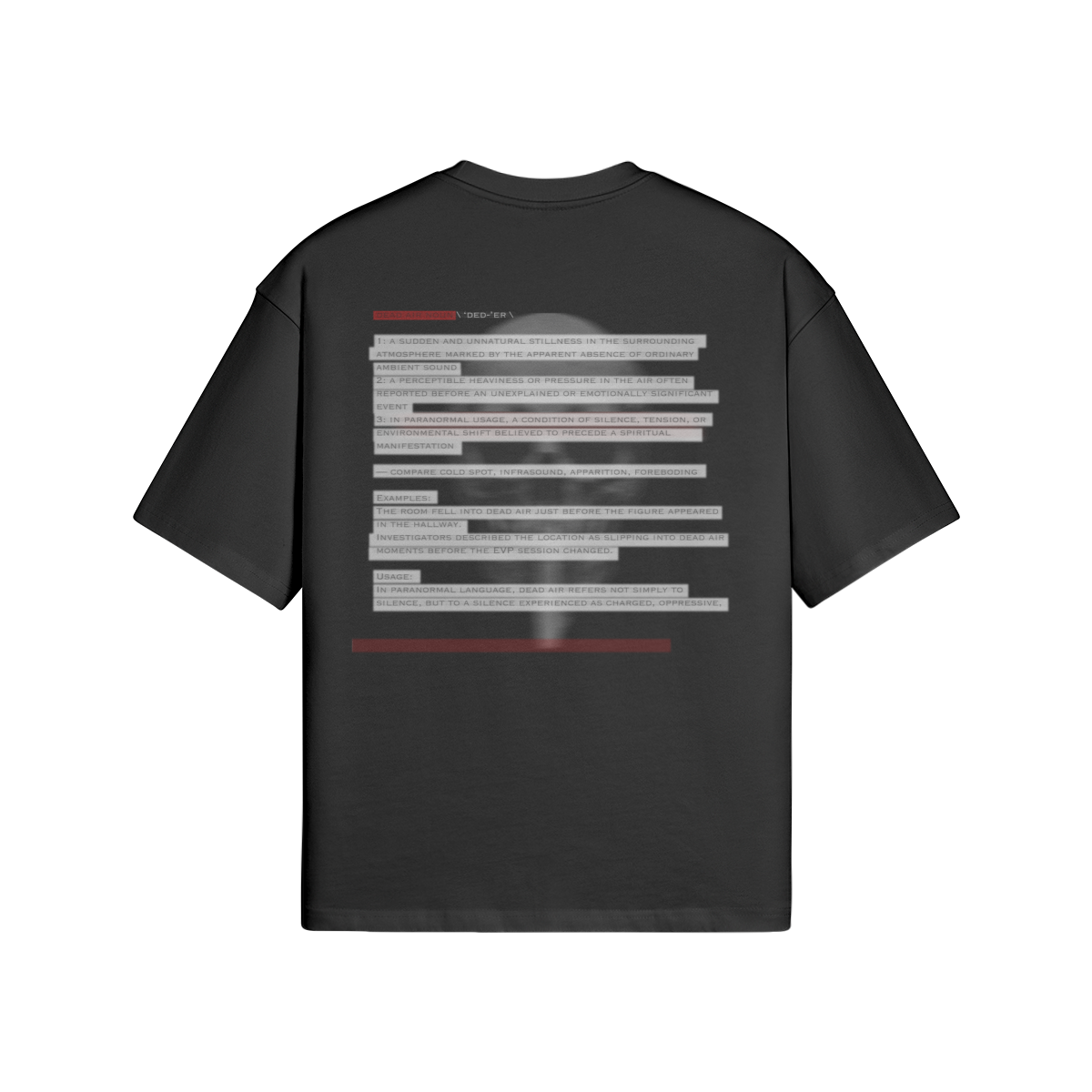 Dead Air Collective Archive Drop: Dead Air Definition Tee— black paranormal streetwear, back view